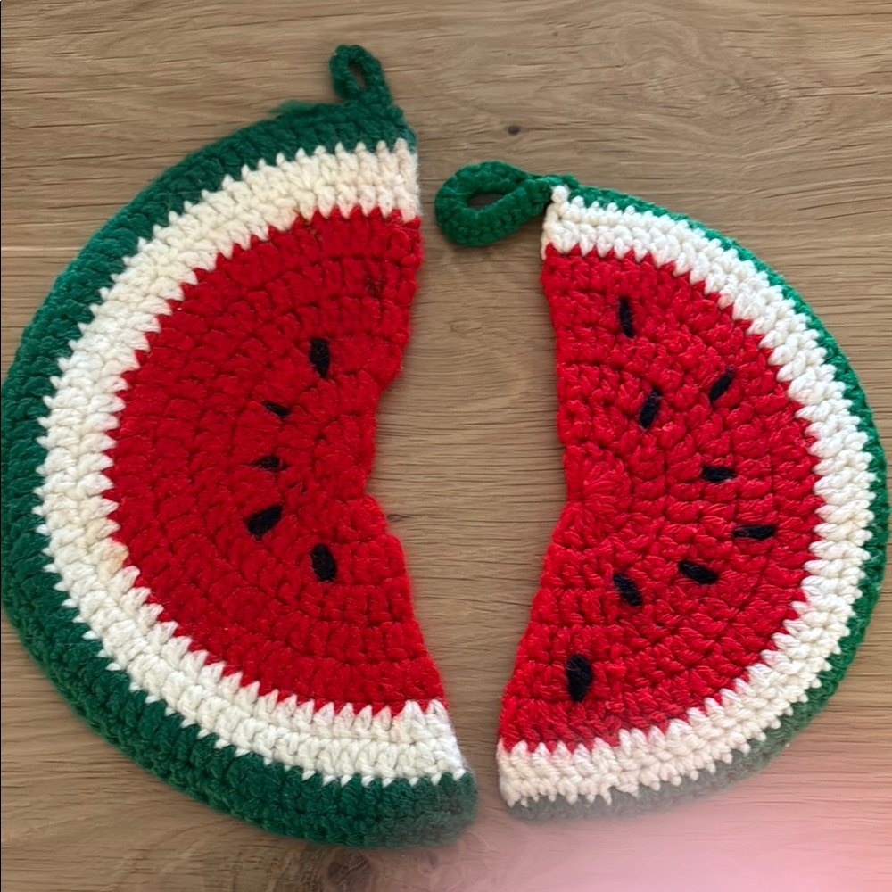 Vintage Dopamine Decor Red and Green Watermelon Crochet Decor Accents